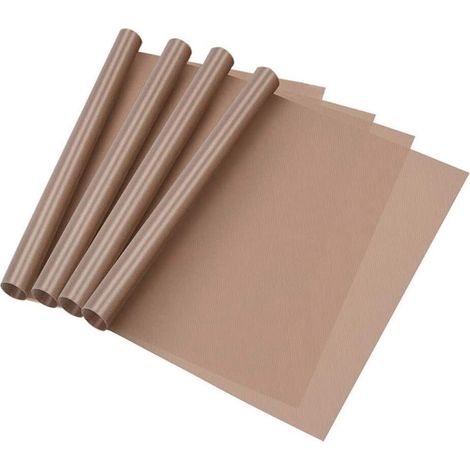 4Pcs Films de Cuisson en Téflon,Papier Cuisson Réutilisable pour Four Découpables Tapis de Cuisson Feuilles de Cuisson Marron,30 x 40cm (1/5)