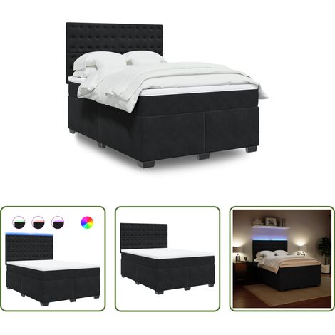 Matratze - Boxspringbett mit Matratze Schwarz 140x200 cm Samt (1/5)