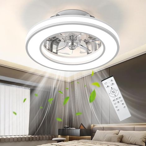 Ventilateur Plafond avec Lumiere Ø41.5 cm, 3000K-4000K-6500K, 6 Vitesses de Ventilation Réglables avec Télécommande, Minuterie, Mémoire de Lumière, Ventilateur Réversible