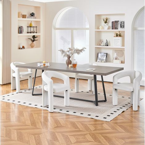 Lote de 4 sillas de comedor de terciopelo beige con reposabrazos – MEUBLIV (1/5)