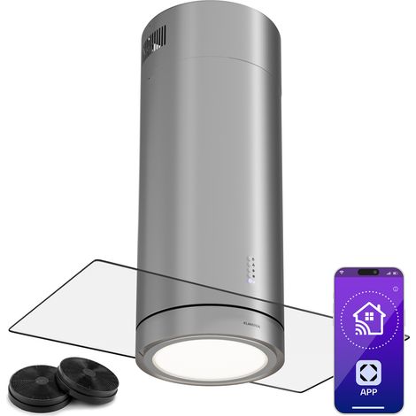 Klarstein – Hotte îlot aspirante 3 modes – Débit d'air 650 m³/h – Éclairage LED – Filtres à charbon actif – Design élégant en verre (1/5)