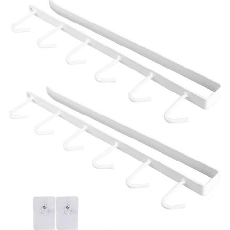 Crochet de rangement pour ustensiles de cuisine, porte-cravates, porte-ceintures et porte-foulards, porte-gobelets/crochet porte-gobelets sans perçage, 2 pièces (blanc) (1/3)