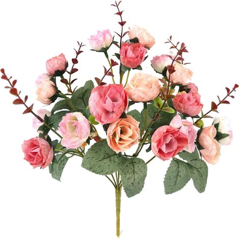 Bouquet De Roses Artificielles - 7 Branches 21 Fleurs - Diamètre 3 cm - Hauteur 28 cm - Pour Décoration Intérieure Bureau Mariage Fête - 1 Pièce (1/5)
