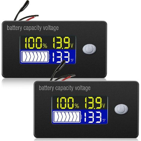 Compteur de tension de capacité de batterie avec alarme et capteur de température externe Moniteur de température 12V Jauge de batterie au lithium acide pour la plupart des voitures 2 pièces (1/5)