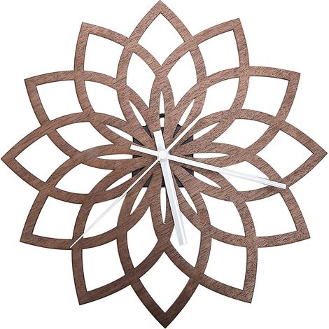 Horloge murale moderne en bois de pêcher naturel, motif lotus, horloge à quartz silencieuse - B (1/5)