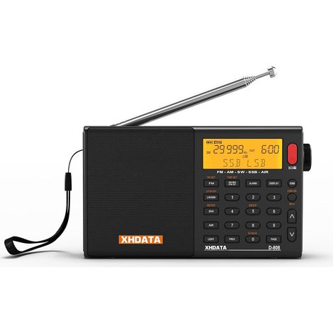 D-808 Ondes Courtes Radio Portable, Poste Radio FM/SW/MW/LW SSB Air Band World Receiver, RDS, Radio a Pile Rechargeable, avec Antenne Externe (Noir) (1/5)
