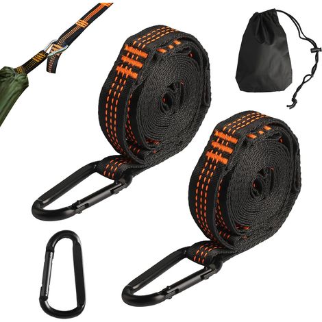 Lot de 2 Sangles de Suspension pour hamac, 2,5 m, pour Chaise Suspendue de Camping, d'extérieur, avec 3 mousquetons, Charge maximale : 200 kg (1/5)