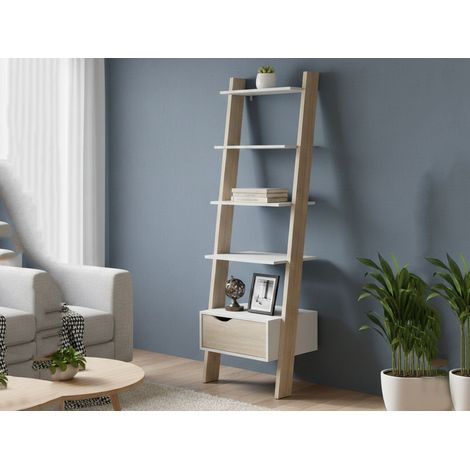 Dmora Librería con un cajón y cuatro baldas, color blanco y roble, 55 x 180 x 48 cm., con embalaje reforzado (1/5)
