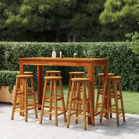 Ensemble Table de bar + 8 Chaises de bar de jardin - Table Haute avec 8 Tabourets Bois d'acacia solide BV616379 - BonneVie (1/5)