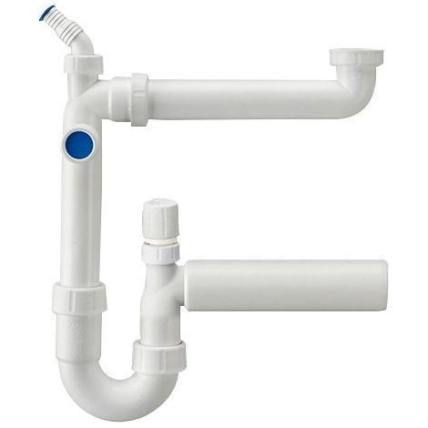 Siphon gain de place 1 1/2'' DN 50 avec deux raccordements d'appareil et aérateur