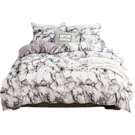 Housse De Couette - Imprimé Marbre - 100 % Coton - Taille 240x220 Cm - Ensemble 3 Pièces