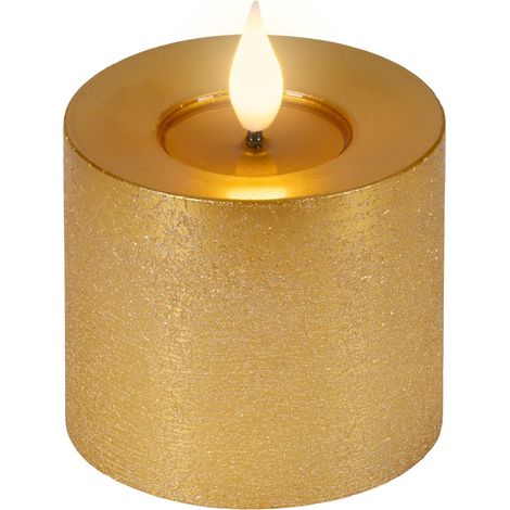 LED-Kerze goldfarben Wachs Ø 7,5 cm H: 9,5 cm ww (1/4)