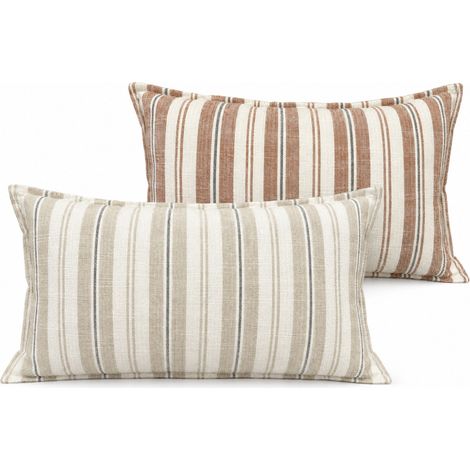 Housse de coussin recto-verso 100% coton rayures tapissier LOURMARIN Beige 45x70 cm (1/3)