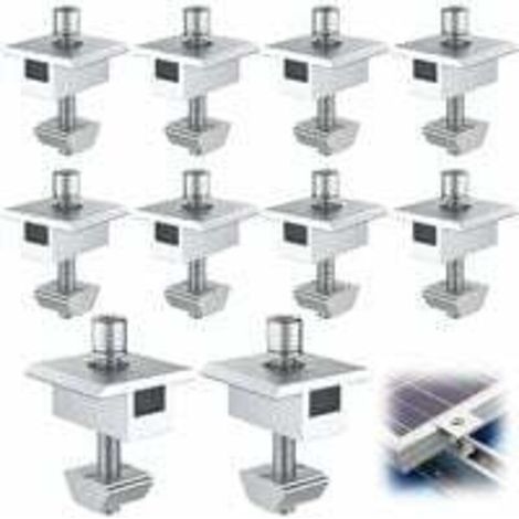 10 Pièces Support de Panneau Solaire en Aluminium, Bornes Centrales en Forme de T, Fixation de Panneau Solaire PV, Support de Montage Central Sur le Toit, pour Panneaux Encadrés de 30 mm (35m)