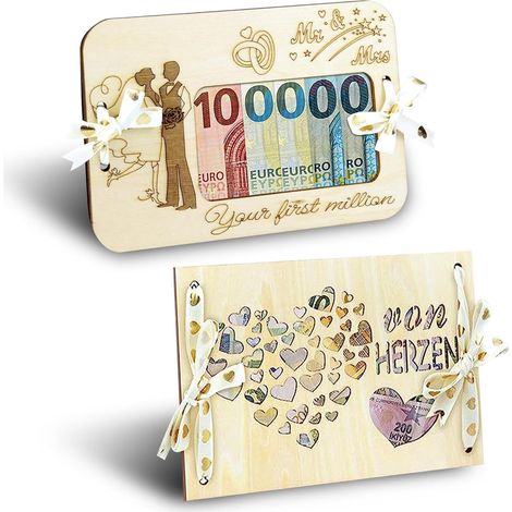 2 Pièces Carte Mariage Félicitation en Bois, Idee Cadeau Mariage d'Argent, Cadeau de mariage pour Couple, Cadre Photo d'Argent Cadeaux en Bois pour la Mariée et le Marié (1/5)