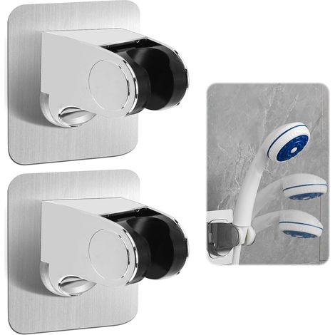 2 PCS Support de Douche Sans Percage, Autocollant Support de Pomme de Douche, Support de Pommeau de Douche Universel Réglable (45°), Fixation 18 kg, Chrome, Installation Facile (1/5)