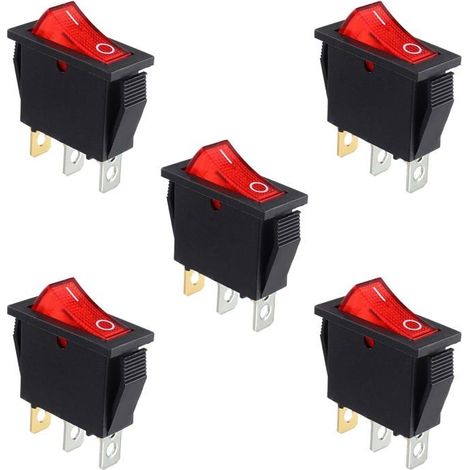 5Pcs Interrupteur à bascule lumineux rouge, ON/OFF 3 broches 3 positions Interrupteur à bascule AC 250V/15A 125V/20A KCD3-101 (1/5)