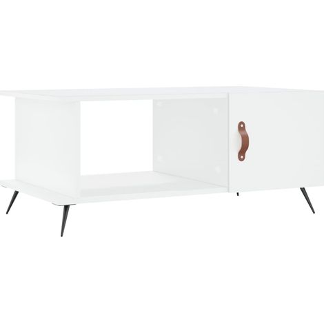 Mesa de centro con 2 compartimentos, diseño moderno y contemporáneo, 90 x 50 x 40 cm, madera de ingeniería blanca y hierro DEC038012