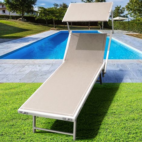 Lettino Spiaggia Prendisole Alluminio Brandina con Parasole LIDO Tortora Mare (1/4)