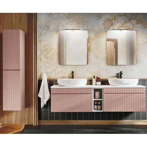 Azura Home Design – Ensemble de meubles de salle de bain 180 cm – 2 lavabos Kama finition mate – Miroirs LED Juliet – Rangements pratiques (1/3)