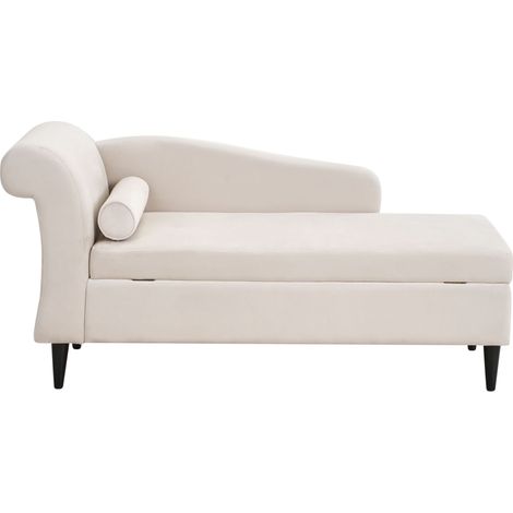 Chaise Longue in Velluto Beige con Vano Portaoggetti Versione Sinistra Luiro