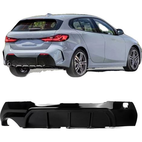 Difusor trasero para parachoques, plástico ABS, 150 cm x 35 cm x 18 cm, compatible con el Serie 1 F40 2019+ (coche compacto de lujo), peso: 3,8 kg, negro brillante. (1/5)