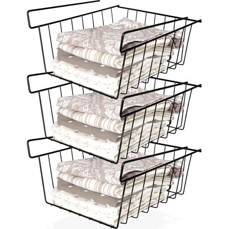 Cesta suspendida bajo el estante, de metal, negra, 27,5 x 25 x 14 cm, 3 unidades.