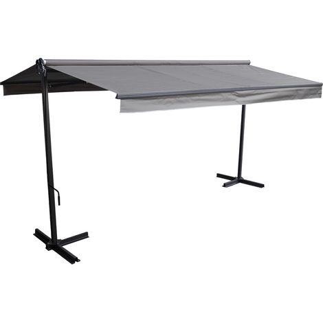 Toldo de doble vertiente sobre patas 3,95 x 3 m Tejido gris y estructura gris FRENE (1/5)