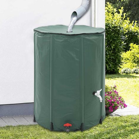 Réservoir d'eau de pluie pliable 500 L – Cuve souple PVC verte 80 x 98 cm avec robinet, filtre et kit de raccordement pour arrosage jardin (1/5)