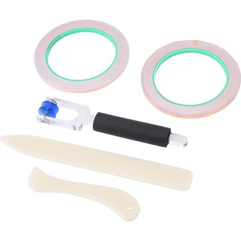 2 rouleaux de ruban adhésif en feuille de cuivre de 5 mm avec support, pour la création de vitraux avec grattoirs, longueur 50 m (1/5)