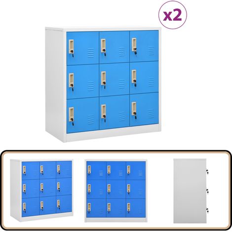 Schließfachschränke 2 Stk. Hellgrau und Blau 90x45x92,5cm Stahl - Schliessfachschrank - Metallschrank - Garderobe - Aufbewahrungsbox - Schreibtischorganisation
