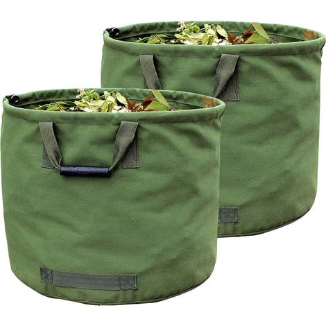 (H45.7 cm, D55.8 cm)2 x Sac de Jardinage 125L Extra-robuste avec Poignées, Sac de Ramassage Feuilles Verte avec Toile Militaire (1/5)