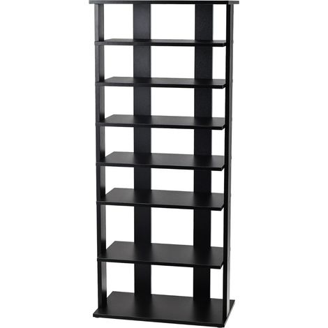 Range-chaussures vertical à 7 niveaux et double rangée 47 x 25,5 x 110 cm avec étagères amovibles style moderne en bois noir