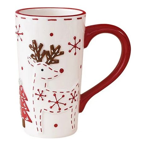 (Style 3) Mug de Noël créatif en céramique, décoré de motifs de Père Noël et de rennes (1/5)