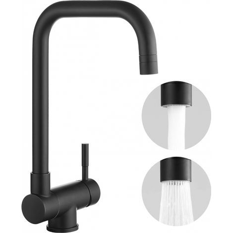 Robinet Cuisine Rabattable Noir, Mitigeur Cuisine Noir Pliable de 180° sous Fenêtre, Robinet Pliable Cuisine avec 2 Jets, Mitigeur Cuisine Rabattable Orientable 360°, Mitigeur Evier Inox (1/5)