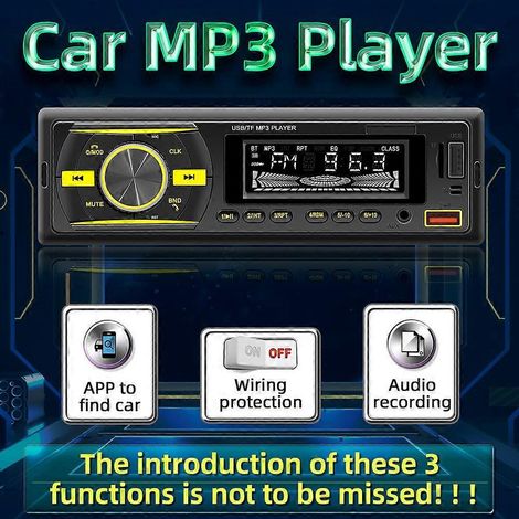 Autoradio MP3 avec Bluetooth, récepteur stéréo, radio FM, fonction mains libres, entrées USB/carte TF/AUX, compatible avec les lecteurs A-Player.