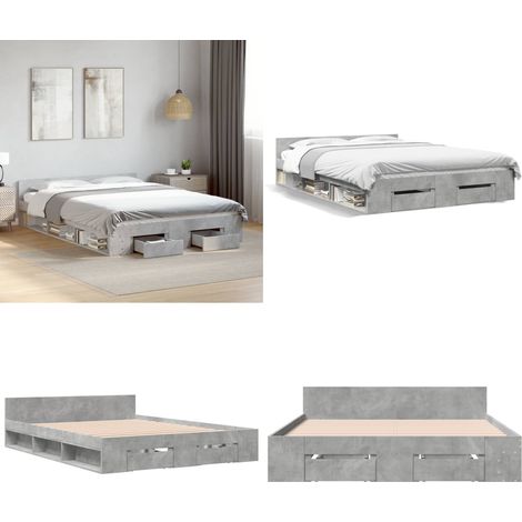 Bettgestell mit Schubladen Betongrau 140x200 cm Holzwerkstoff - Bettes - Doppelbett - Holzrahmen - Schubladenschrank - Bettkasten - Home & Living (1/5)