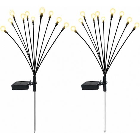 Lot de 2 lampes solaires LED rondes à piquer, décoration de jardin extérieur, ABS, blanc chaud