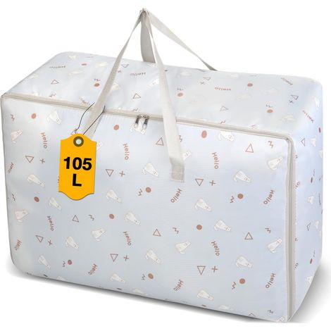 Sac de Rangement, Lot de 1 Sac Rangement Vêtements Grand, 105L Imperméable Housse Boîte Déménagement Pliable avec Fermeture éclair et Poignée Solides pour Organisation déal Sous Lit ou Voyage