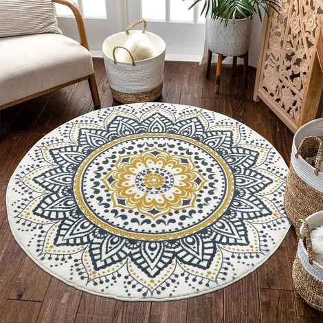 Tapis Salon Rond 160 cm, Boheme Tapis de Salon Chambre Lavable en Machine Ultra Doux Tapis Chambre Adulte Descente de Lit Antidérapant Moquette Salon pour Salle a Manger, Chambre à Coucher (1/5)