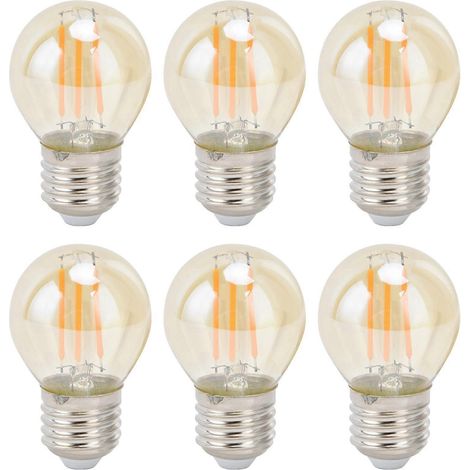 Lot de 6 ampoules LED vintage en verre doré, dimmables, culot G45 E27, 4 W, filament, lumière chaude 360 lm (1/5)