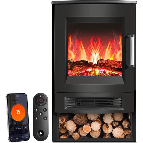 TolleTour Elektrischer Standkamin 900/1800 W mit Thermostat, Timer und 8 Flammenfarben, Schwarz (1/5)