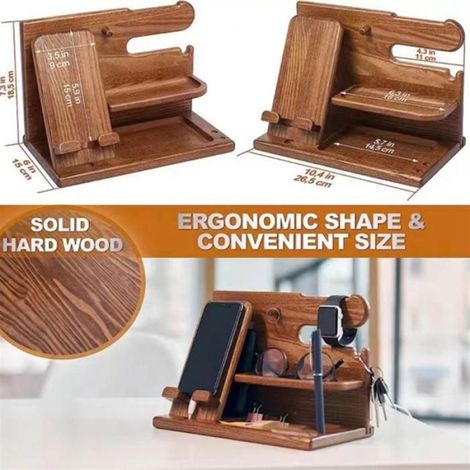 Support de Chargement de Bureau en Bois, Support de Rangement en Bois pour Téléphone Portable, Montre, Support de Rangement (1/5)