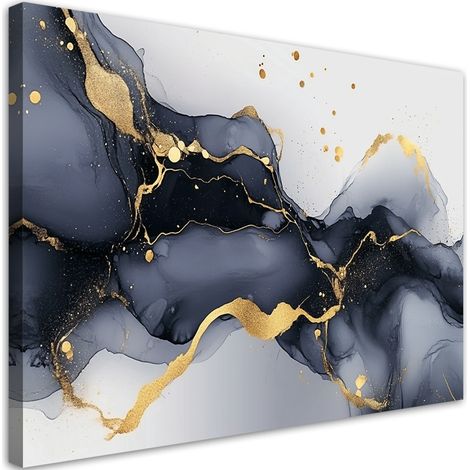 Tableau déco Marbre noir et blanc avec or 90x60 (1/5)