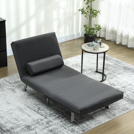 Klappsessel mit Bettfunktion, klappbarer Relaxsessel in Samtoptik, Verstellbare Rückenlehne, 75 x 70 x 75 cm, Dunkelgrau
