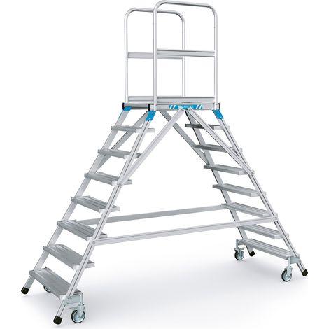 Podesttreppe 2x8 Plattform-H.1920mm Stufen u.Plattfom Alu.geriffelt beids.ZARGES (1/4)