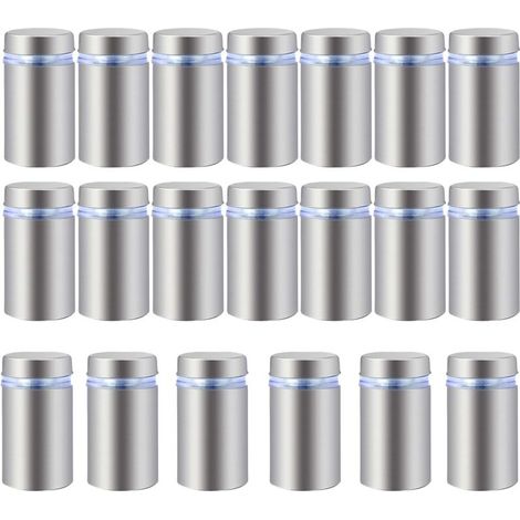 20 vis de fixation publicitaires en acier inoxydable pour verre, entretoises, boulons, supports, vis, clous publicitaires, vis de fixation, entretoises sans cadre pour verre 16 x 30 mm (1/4)