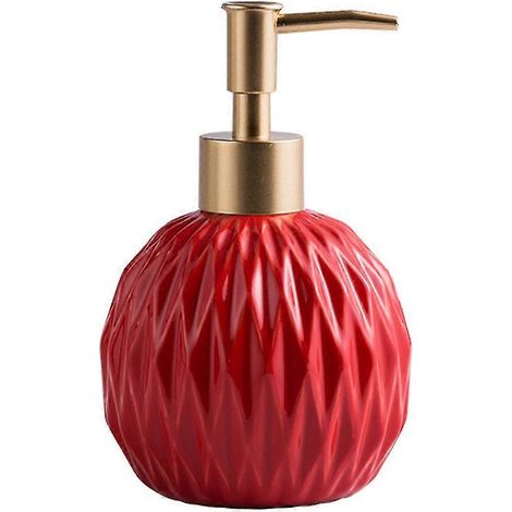 Distributeur de savon rond en céramique, distributeur de lotion pour salle de bain et cuisine (rouge) (1/5)