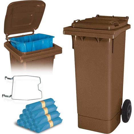 BRB 80 Liter Mülltonne mit Halter für Müllsäcke, inkl. 250 Müllsäcke (braun) (1/3)