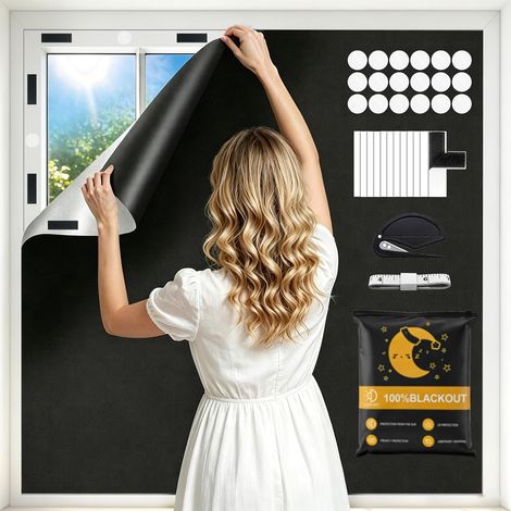 Store occultant sans perçage - 200 x 145 cm - Portable - Peut être découpé - Blocage complet de la lumière et installation facile - Convient pour chambre à coucher, grenier, chambre de bébé (1/5)